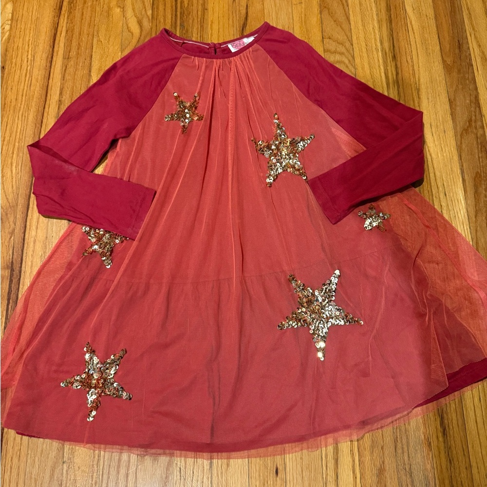 Mini Boden Red and Gold Star Dress